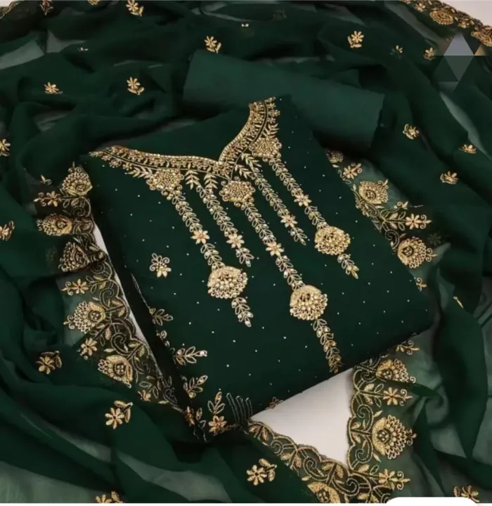 Embroidery georgette 4 pcs with stone work for women